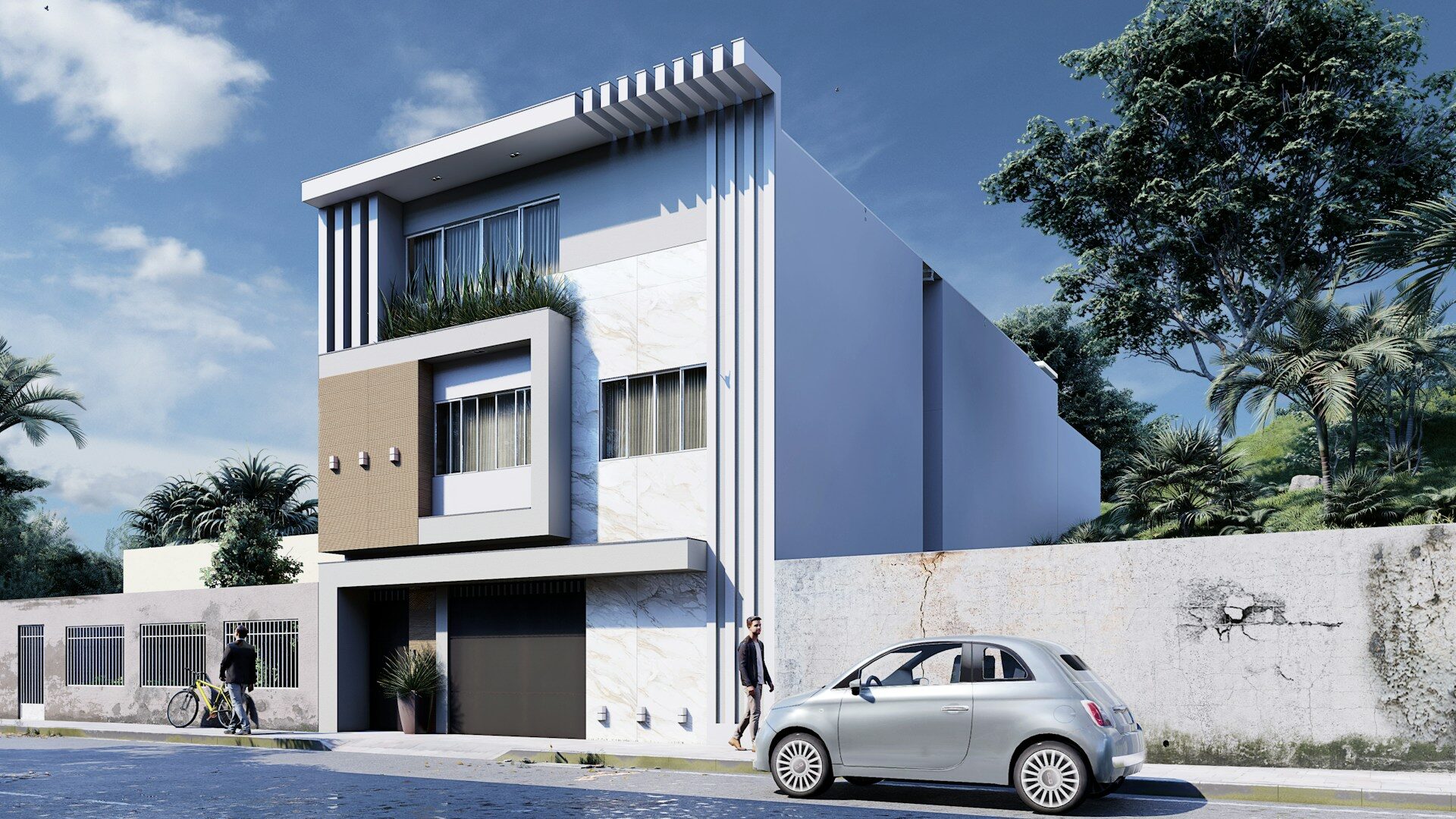 a car is parked in front of a building